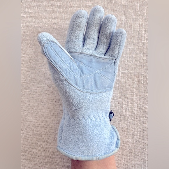 Columbia Fleece Gloves Baby Blue Mittens Womens Medium Powder Pastel Ski Snow - Picture 5 of 7